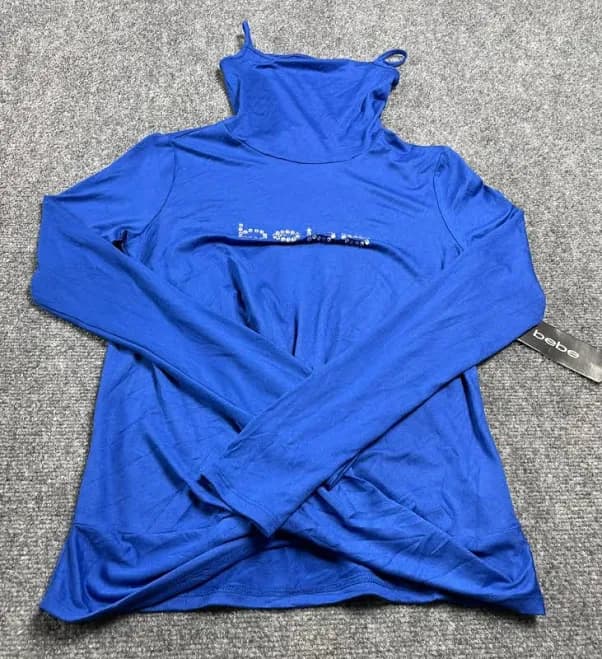 Bebe Surf The Web Women's Top Bright Blue Long Sleeve Shirt Size M