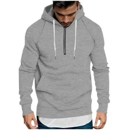 Men's Cotton Drawstring Half Zip Hoodie