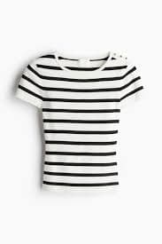 Fine-Knit T-Shirt - Cream/black striped - Ladies | H&M US
