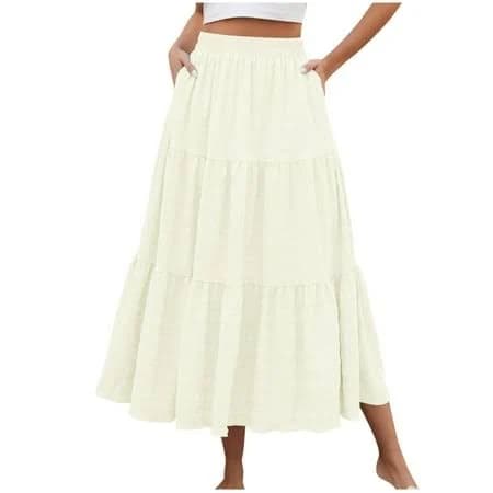 Women's High-Waisted A-Line Tiered Maxi Skirt with Pockets