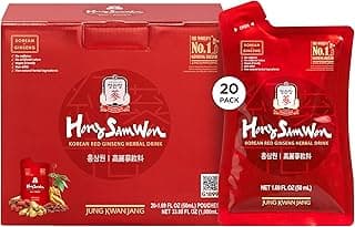 JUNG KWAN JANG Hong Sam Won Korean Red Ginseng Drink | Energy Drink, Pre Workout, Herbal Tea, Ginseng Supplement | Jujube, Ginger, Cinnamon, Goji Berry | Vegan Friendly (20 Count)