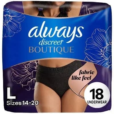 Always Discreet Boutique Women's Maximum Protection Incontinence and Postpartum Underwear