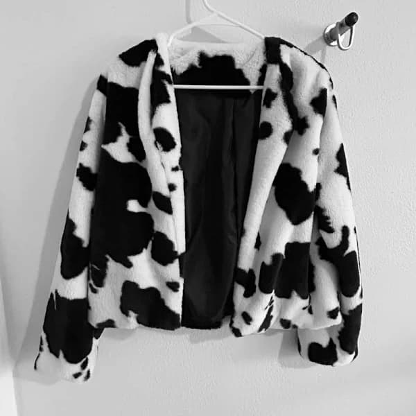 SHEIN Cow Print Soft Fuzzy Jacket