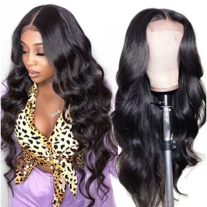 Black Body Wave Human Hair Lace Front Wig Glueless Middle Part 21-30in