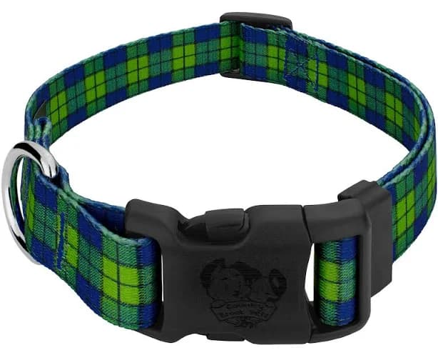 Country Brook Design Deluxe Blue and Green Plaid Dog Collar