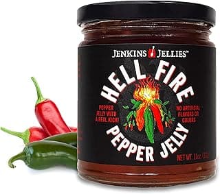 Jenkins Jellies Hell Fire Hot Pepper Jelly - Sweet & Spicy Jalapeño Jelly - Gluten Free, Vegan Pepper Jam - Use as a Glaze, Dipping Sauce, or Dessert Topping - All Natural & USA Made - 11 Ounces