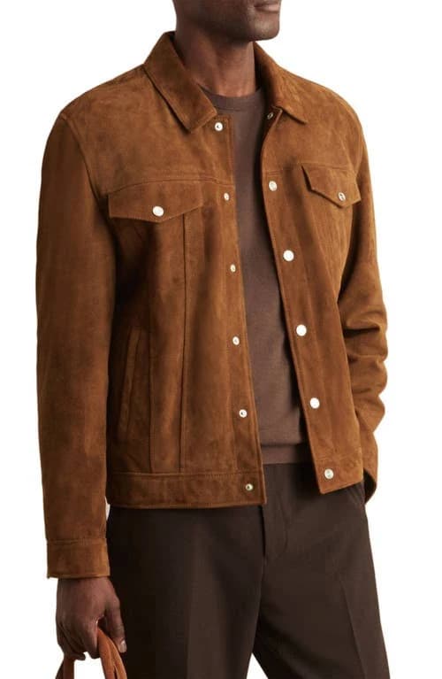 Reiss Men's Edington Suede Trucker Jacket