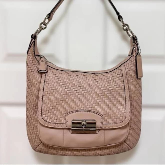 Coach Kristin Woven Leather Hobo Bag in Blush Pink