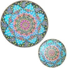Mandala Dot Art Decorative Ceramic Plates Set of 2 Teal Paisley Bohemian Decor
