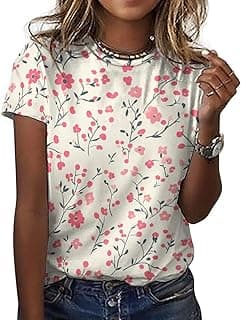 Floral T Shirts for Women Boho Print Cotton T-Shirts Short Sleeve Crewneck Casual Tee Summer Cute Loose Fit Tops