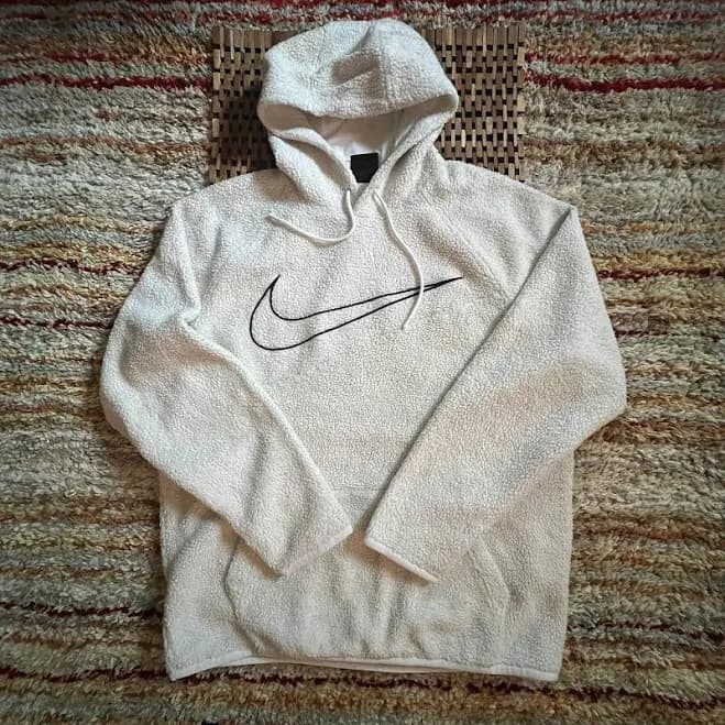 Nike Swoosh Heavy Reverse Sherpa Hoodie Hoody White Men's Size Large L