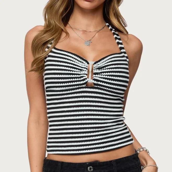 Edikted Women's Lovina Textured Striped Halter Top