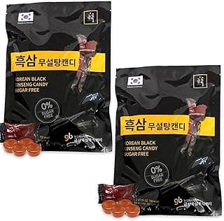 GeumHeuk Korean Panax Black Ginseng Candy Real Sugar Free (200g X 2 Bags (400g)) - NO Corn Syrup. Smooth, Breath Refresher, Healthy Candy, Best Taste and Sugar Free, Energy Candy