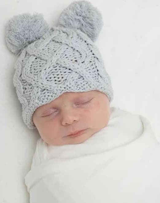 Huggalugs Cable Knit Newborn Pom Hat