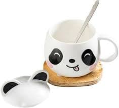 Amazon.com: 300ml/10oz Cute Panda Ceramic Mug Home Cartoon Creative Breakfast Coffee Cup with Lid Spoon for office home restaurant-White (mischievous)-301-400ml : לבית ולמטבח