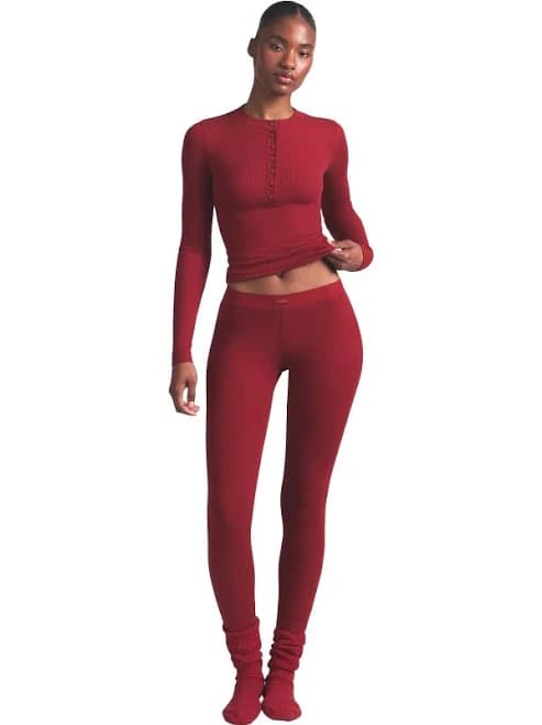 Skims Women's Cotton Rib Henley and Leggings Set