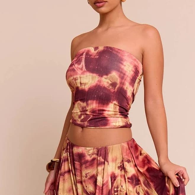 Abstract Print Double Layer Slinky Bandeau Top
