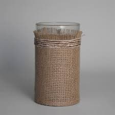 Cylindrical Glass Votive Candle Holder With Burlap Wrap - 3" - Brown and Clear - Overstock - 42291717