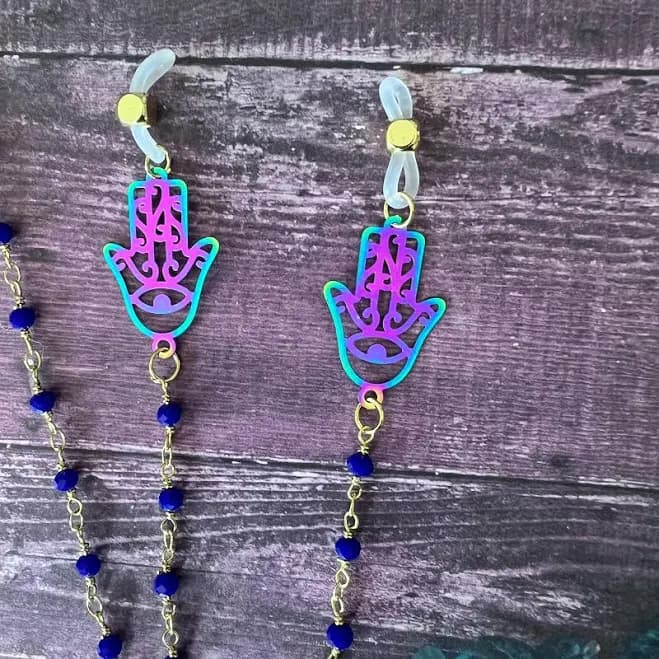 Evil Eye Retro Vintage Style Eyeglass Chain Sunglasses Glasses Holder Loop or Clips Clip on Chains Beaded Style Hamsa Hand Spiritual