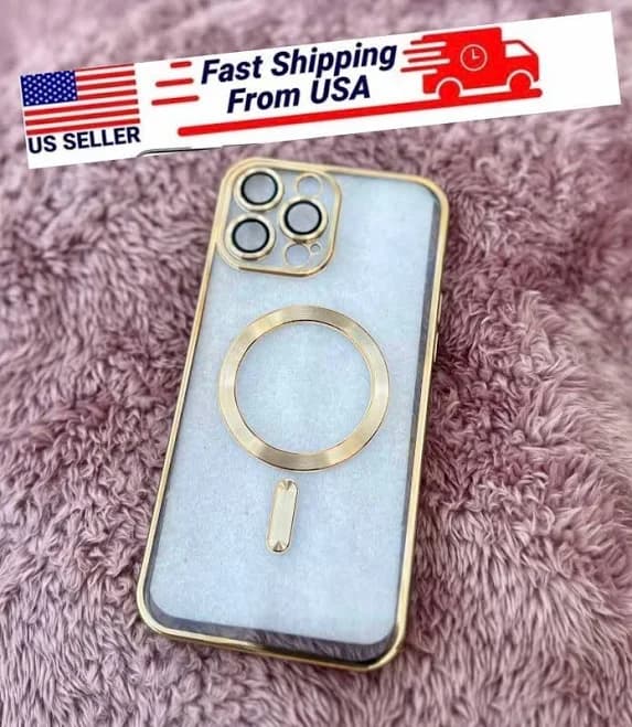 Gold Iphone Case 14 Promax Magnetic Case With Camera Lens Cover