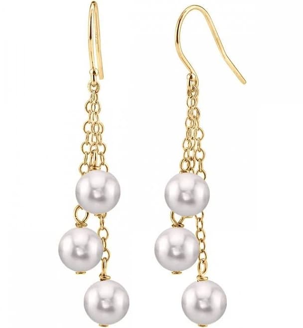 14K Gold Akoya Pearl Dangle Cluster Earrings
