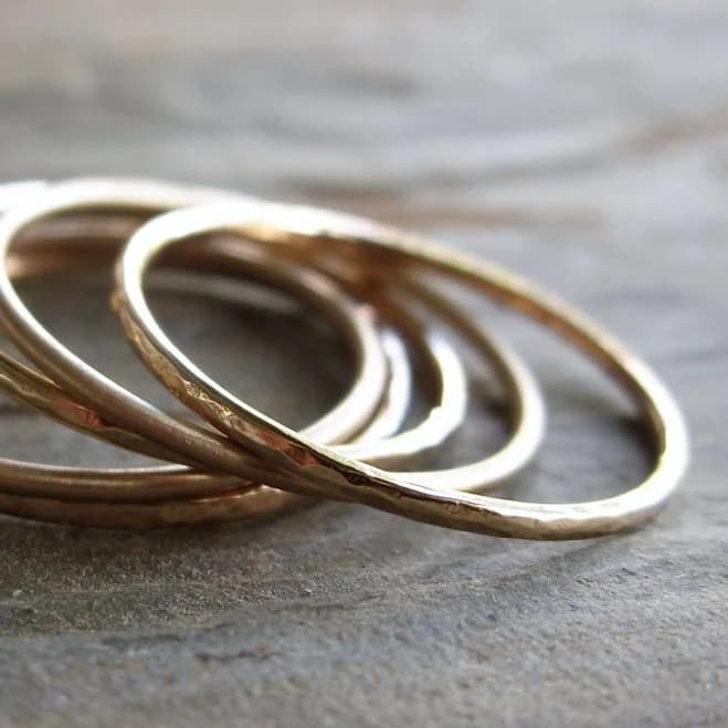 Five 14K Gold Stacking Rings Set: 5 Custom Texture, Minimalist Bands