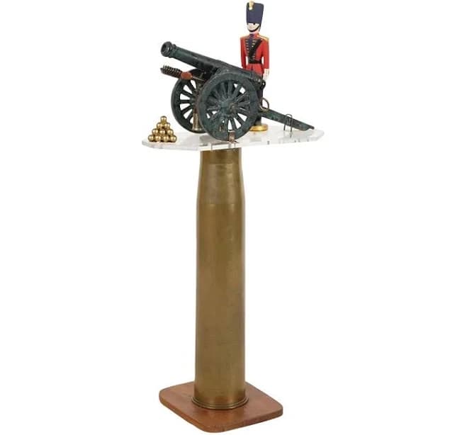 Antique Model of a Cannon on Artillery Shell Pedestal