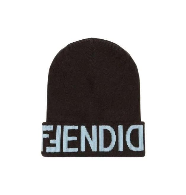 Fendi Women's Logo Intarsia Knitted Beanie - Black - Hats