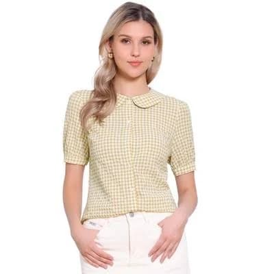Gingham Peter Pan Collar Plaid Button Down Shirt