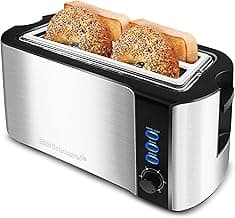 ECT-3100 4-Slice Long Slot Toaster | Extra Wide Slots for Bagels, Sourdough & Texas Toast | 6 Browning Settings | Reheat, Defrost & Cancel | Built-In Warming Rack | Stainless Steel
