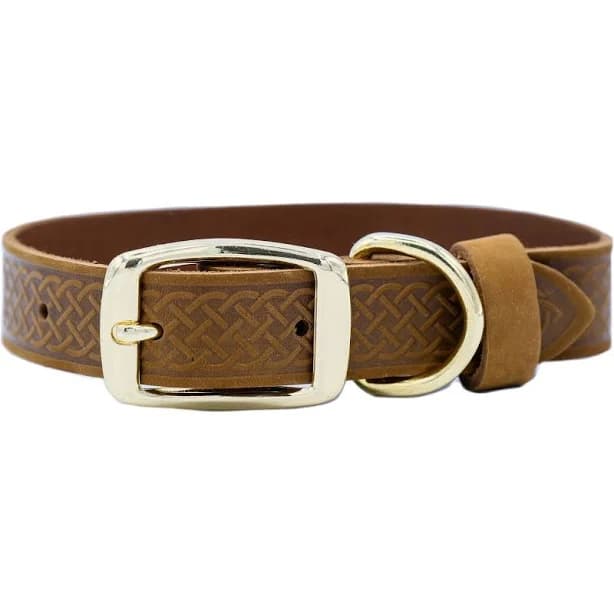 Euro-Dog Celtic Gold Style Leather Dog Collar