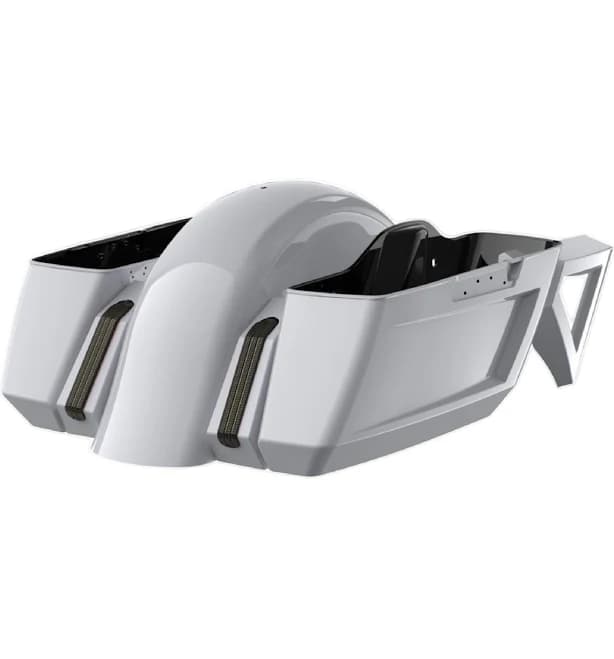 2014+ Harley Davidson Touring Great White Pearl Holeshot Chopped Bagger Kit For | Pre-Drilled | 2 Pieces | Clear Coat | Advan Black | 6 Months