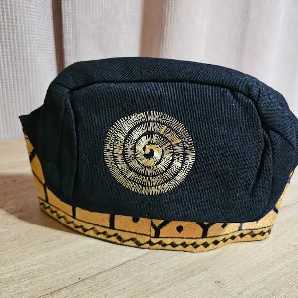 Nigeria Men's Aso Oke Cap with Gold Embroidery