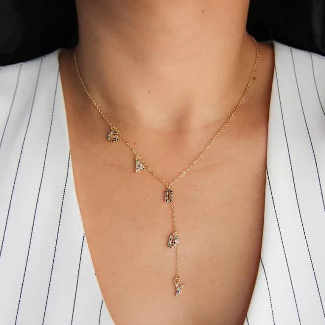 Personalized Gold Letter Lariat Necklace