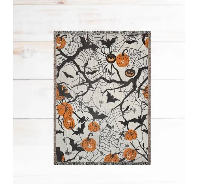 Halloween Woven Blankets Bats Pumpkins Woven Blanket
