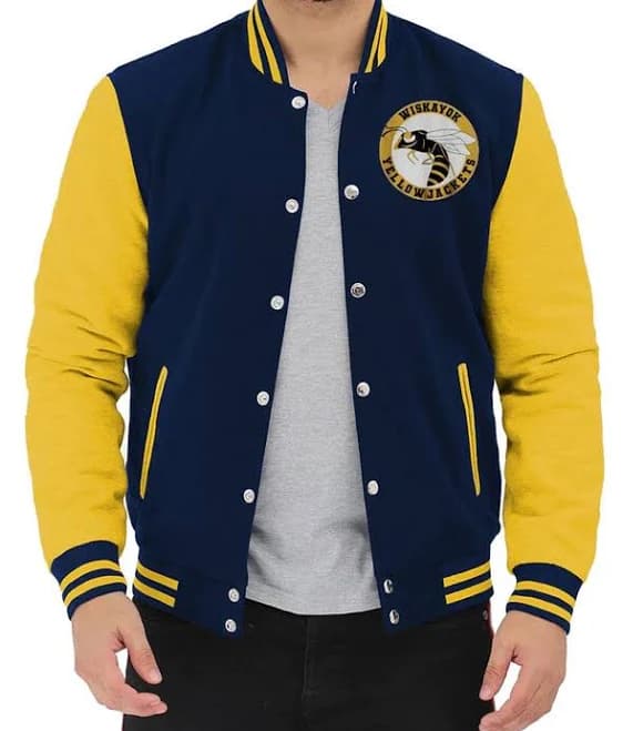 Lightweight Blue and Yellow Letterman Varsity Bomber Jacket