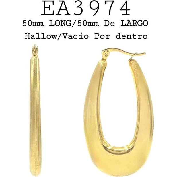High Polished Gold Elongated Oval Stainless Steel Hoop Earrings