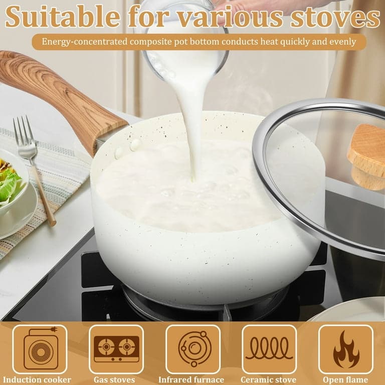 Jetcloudlive Nonstick Saucepan Set with Lid - Ultra Nonstick Sauce Pan with Lid,Small Pot with Lid,Ceramic Nonstick Saucepan,1.2L Small Pot for Cooking, Induction Compatible - Walmart.com