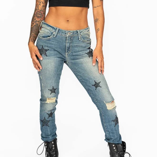 Midrise Women's Skinny Jeans with Crystal Stars