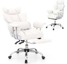 Ecooso - Office Chair PU Leather High Back Executive Ergonomic Desk Chair 400 lbs Capacity Adjustable Swivel Design - White