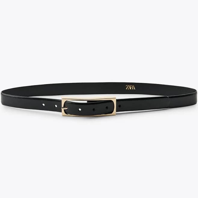 Zara Women's Leather Belt with Rectangular Buckle
