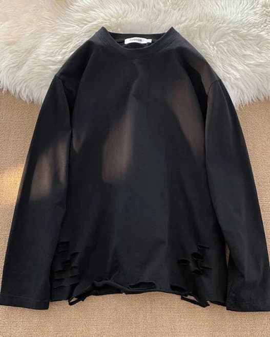 Men's Streetwear Ripped Cotton T-Shirt