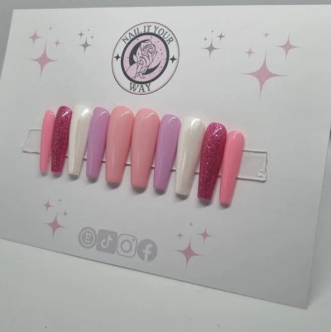 Pink Mix Up with Glitter Custom Press On Nails