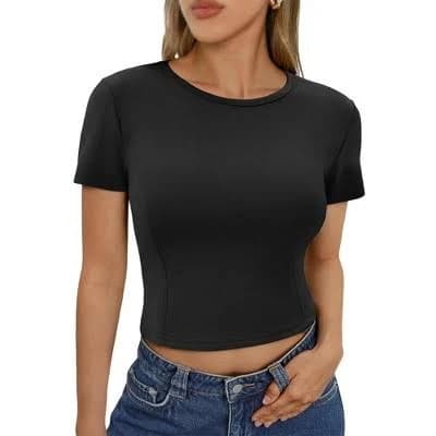 Inspire Chic Women's Cropped Short Sleeve Workout T-Shirt