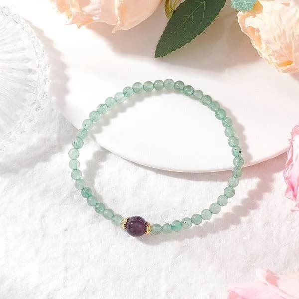 Women's Round Green Aventurine Beaded Stretch Bracelet