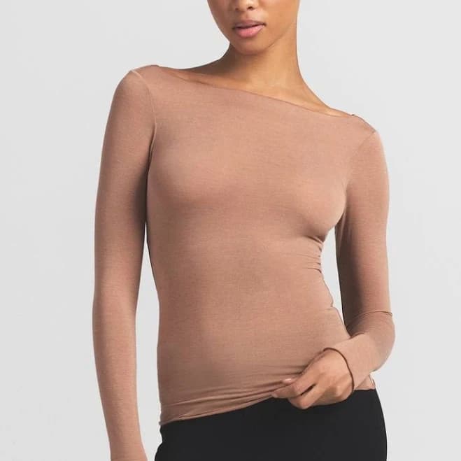 Skims Women's Sheer Modal Blend Long Sleeve Boat Neck Top