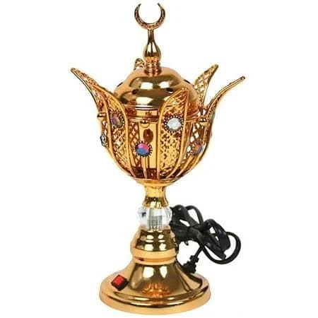 Middle Eastern Electric Metal Incense Burner for Charcoal Frankincense Resin Gold Color, Silver