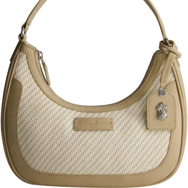 Tommy Bahama Soft Woven Zip-Top Hobo in Tan/white at Nordstrom