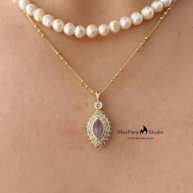 Victorian Dainty Gold Charm Pendant Necklace