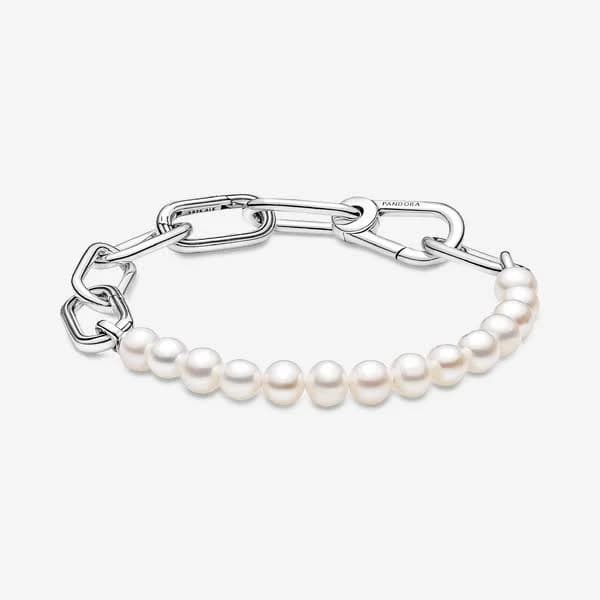 ME Treated Freshwater Cultured Pearl Bracelet - Features 2 Connectors - Gift for Her - Sterling Silver with White Treated Freshwater Cultured Pearl - With Gift Box
